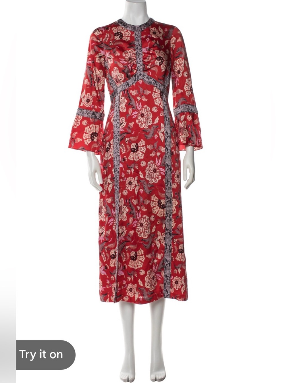 Cinq a Sept Smyth Venetian Red Floral High Slit Midi Dress Size 2 NWT